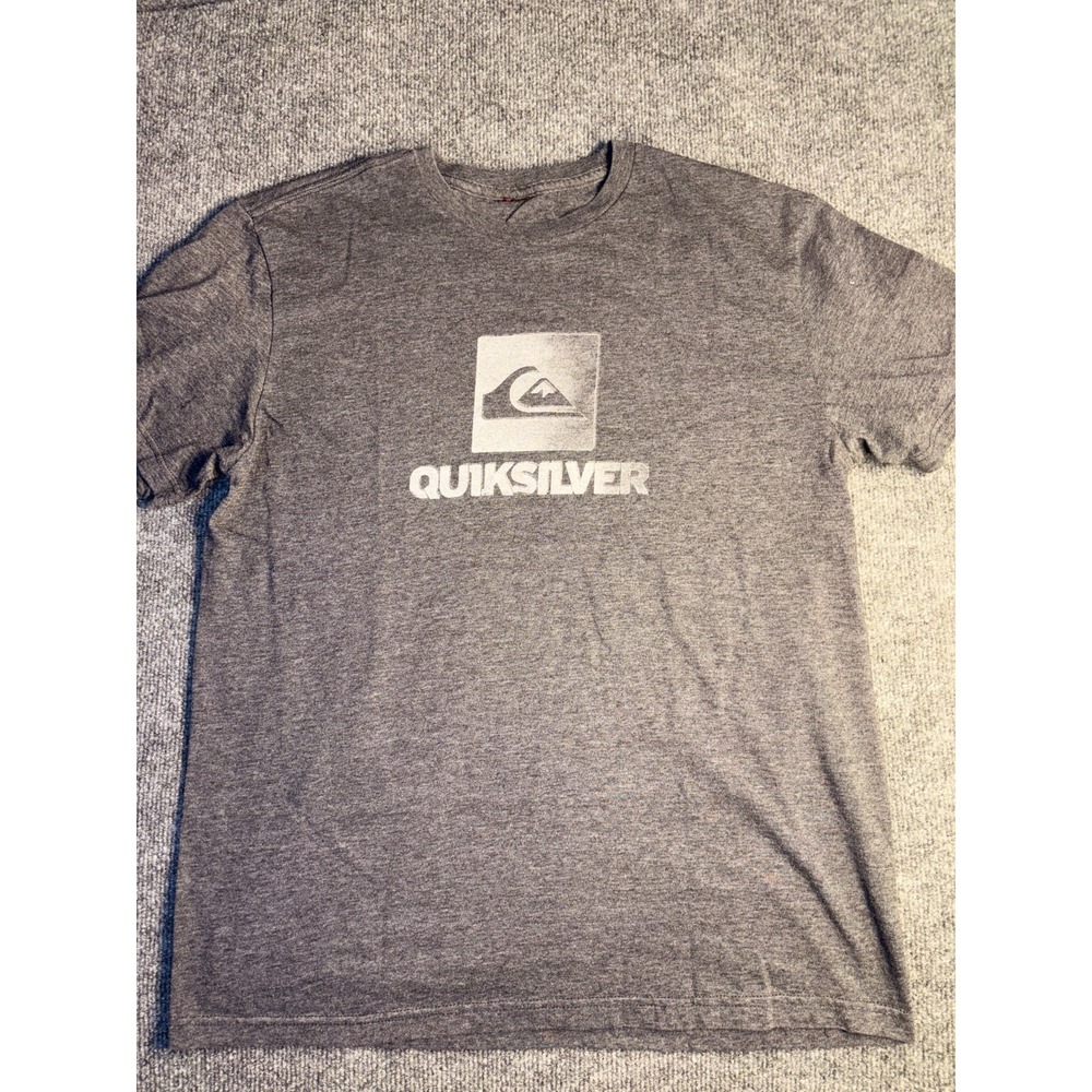 Quiksilver T-Shirt Mens Medium Gray Graphic Logo Short Sleeve Crew Neck Pullover